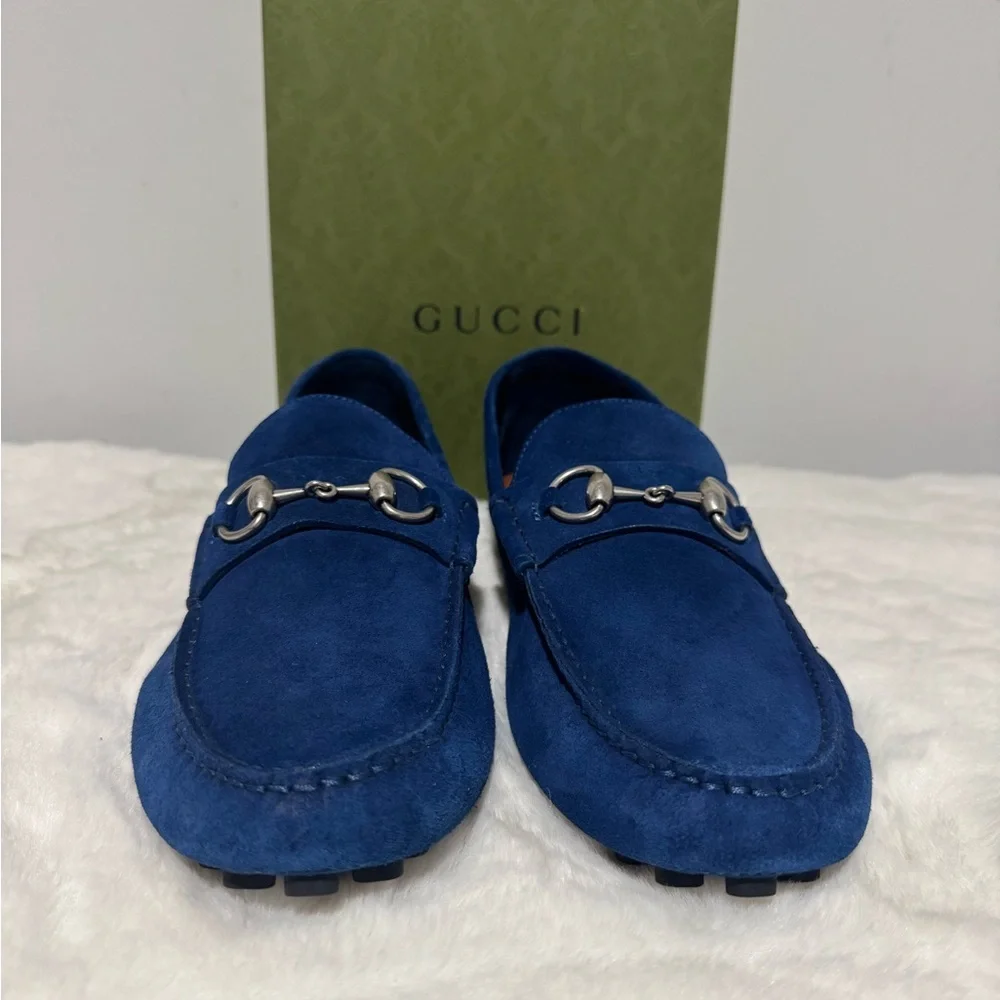 Gucci Men’s Royal Blue Suede Horsebit Loafers